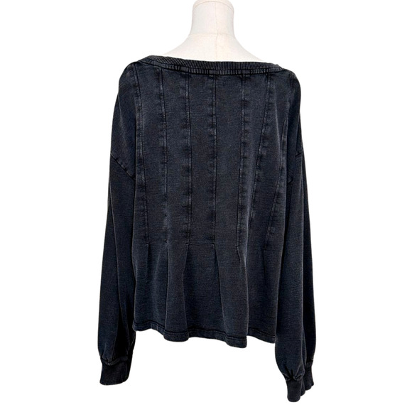 Pilcro Black Pleated Distressed Cotton Boxy Sweatshirt XL - Picture 4 of 8
